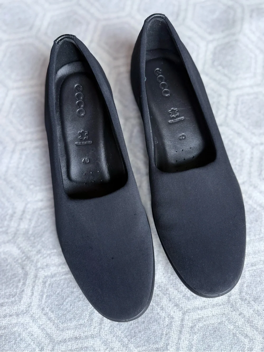 ECCO Felicia Stretch Shoes Black Leather Textile Slip On Women’s EU 40 US 9